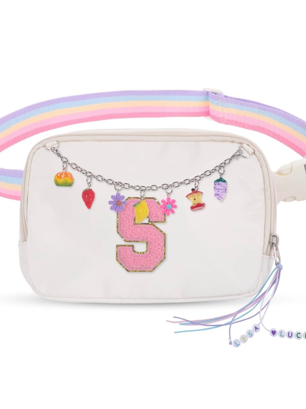 NEW Initial Q Fanny Pack Crossbody Bag with Fruit Charm Chain